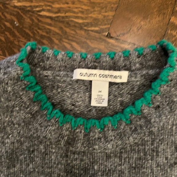 Autumn Cashmere Gray Sweater with Green Trim - Picture 2 of 4